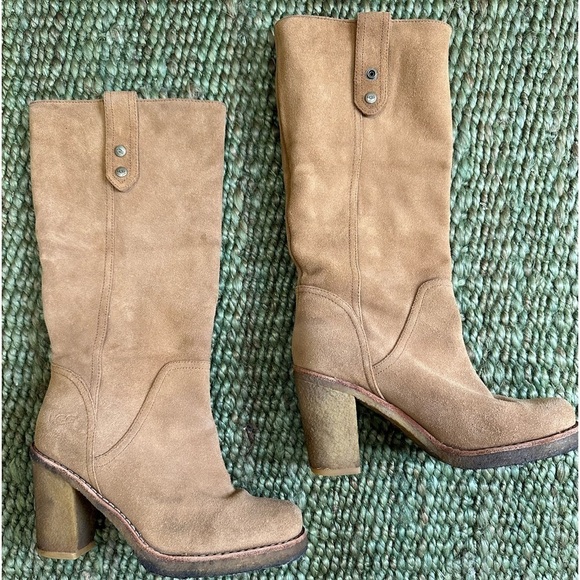 UGG Australia JOSIE Chestnut Convertible Cuff Suede High Heel Boots Size 6 - Picture 1 of 10